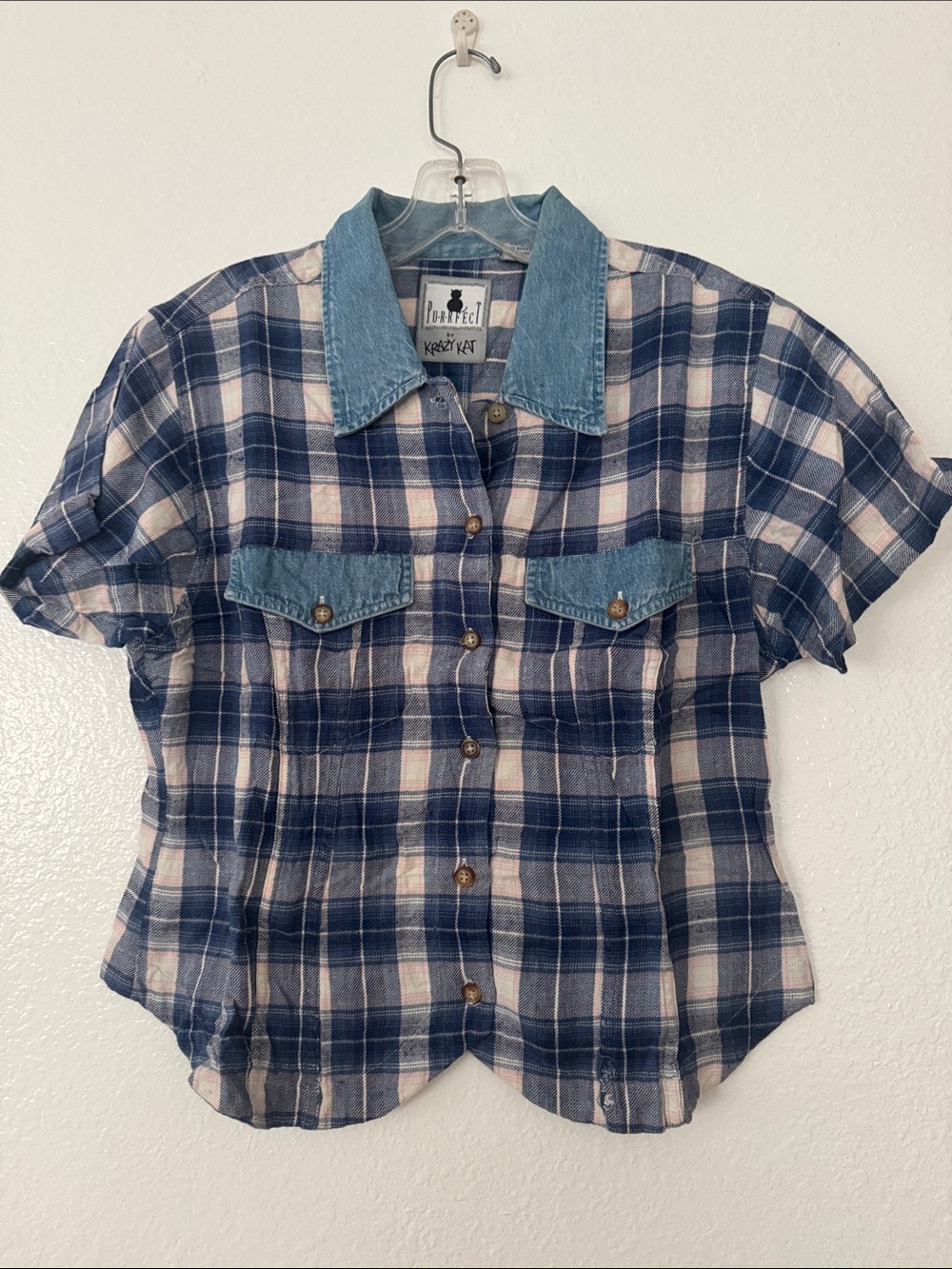 5/$20 Short-Sleeve Plaid Button-Up Shirt - Blue
